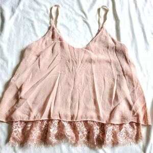 AM Boutique Layered Lace Trim Camisole Tank Top Pink XS